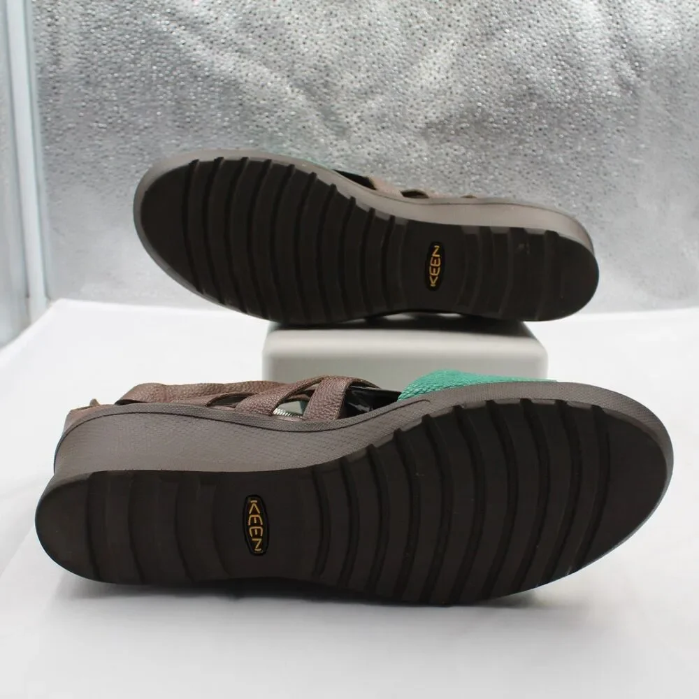 KEEN Victoria Women 11 Strappy Comfort Ortho Cushion Wedge Sandals Brown Green